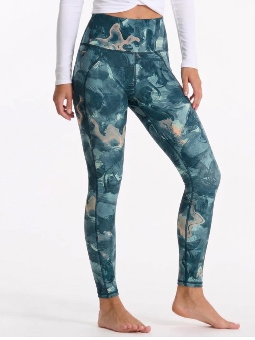 NEW Powerhold Fabletics Colorful Leggings Size XXS Teal Blue Yoga Pants Mid-Rise